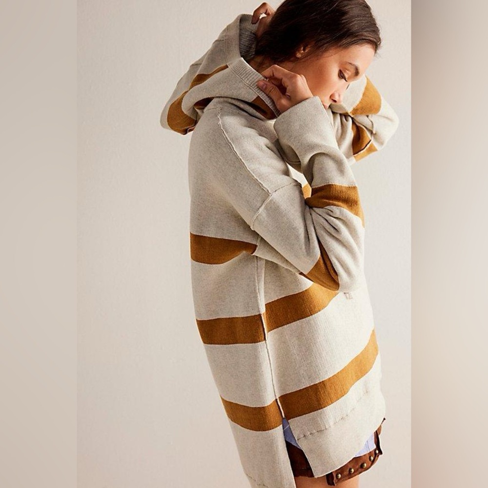 We The Free Cream Hoodie with Brown Stripes - Picture 2 of 4